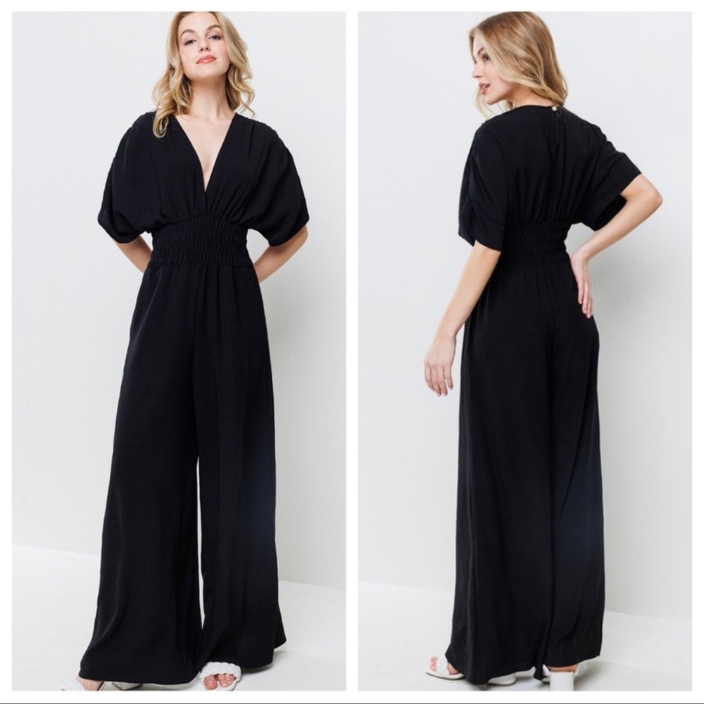 45 Fabulous Deep V- Neck Smocked Jumpsuit - Picture 2 of 3